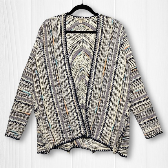 Lucky Brand Sweaters - Lucky Brand Pottery Open Front Fringe Knit Cardigan Sweater Women's‎ S